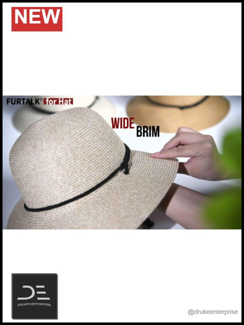 Wide Brim Straw Sun Hat with Adjustable Chin Strap - Picture 6 of 6